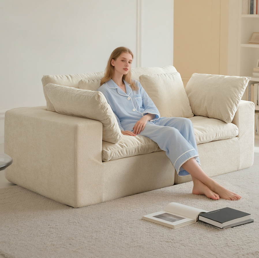 Beige+White + Fabric + 2 Seat + Foam