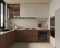 Armoires de cuisine en forme de U personnalisées Lesso Home, finition laquée haute brillance, design moderne en bois, évier en verre, ensembles complets d'armoires de cuisine