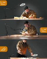 Lampe grossissante 5X avec lumière et pince bras oscillant lampe de bureau LED à intensité variable pour artisanat électronique réparation lecture lumière de tâche