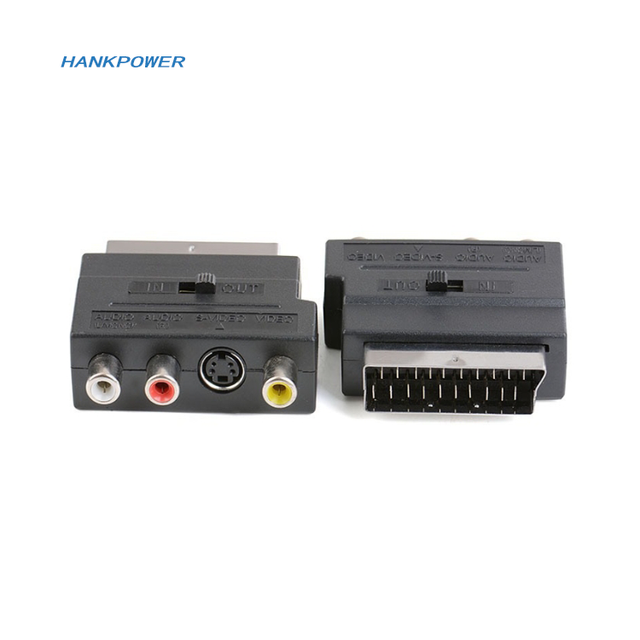 21Pin Scart Adapter AV Block to 3 RCA Phono Composite S-Video with In/out Switch Scart Adaptor AV Block