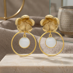 Pendientes Colgantes de Aleación de Metal Precioso Chapados en Oro con Calcedonia Lechosa, Hechos a Mano, Estilo Étnico Bohemio para Bodas y Fiestas - Product Image 2