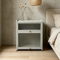 Table de chevet moderne avec porte rabattable transparente, anti-poussière, gain de place, pour petite armoire de rangement de chambre à coucher