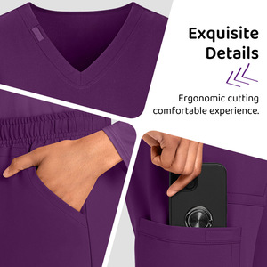 Women V-Neck Scrub Tops And Pants Set Moisture Wicking Knitted Two Piece Medical Uniforms For Nurses Doctors Rose Red Royal - Product Image 4