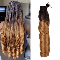 Goddess Cheveux synthétiques 24 pouces, boucles françaises, pré-étirés, ondulations lâches, pour tressage au crochet, ombré, pour tresses bouclées lâches