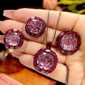 New Collection Eco-friendly Copper Black Gold Plated Square 14*14/12*12mm Zircon Pendant <b>Earrings</b> Jewelry <b>Sets</b> for Statement - Product Image 3