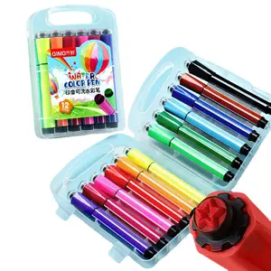 Özel tasarım 12/18/24/36 renk çocuklar suluboya pullar işaretleme kalemleri plastik DIY grafiti kalem çizim için yıkanabilir