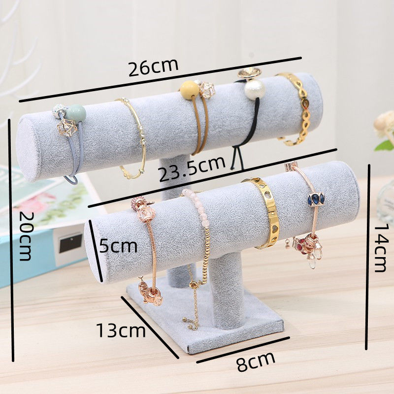 Ice Gray Velvet Double Row Bracelet Display Stand