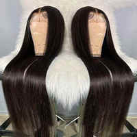 Perruques Lace Front en Cheveux Humains Lisses, Perruque Frontale 13x4 HD Lace Sans Colle Pré-Pluckée Noir Naturel pour Femmes Noires