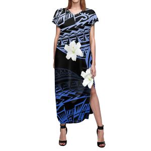 Factory <span class=keywords><strong>Outlet</strong></span> Mujer Maxi Vestido Polinesio Samoan Tribal Suave Cómodo Vestido de manga corta con cuello en V Slit 1 MOQ Natural - Product Image 6