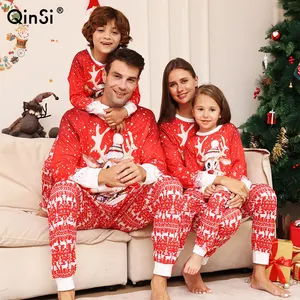 QINSI Women Men Child Santa Claus Printed Long Sleeved Trousers Christmas Home Clothes Christmas Pajamas set Family Nightwear