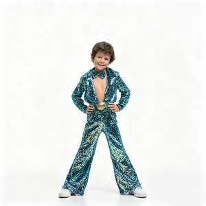 Ensemble de combinaisons à paillettes assorties pour la famille, style disco des années 70, pantalon pattes d'éléphant, costume pour hommes, femmes et enfants, tenue rétro pour fête cosplay - Product Image 4