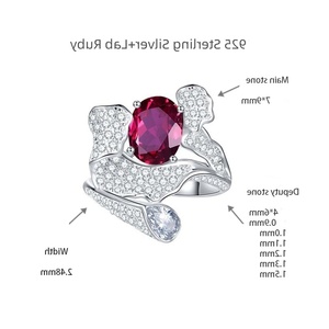 Bagues de mode en argent sterling avec rubis ovales de 2 carats cultivés en laboratoire, pierres précieuses de synthèse, matériau principal silicone - Product Image 6