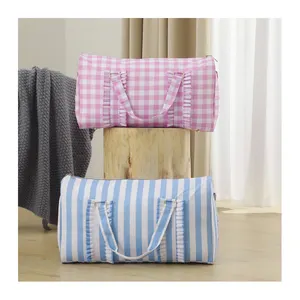 Wholesale Pink Gingham Ruffle Travel Bags Carry On Luggage Bag Custom Nylon Duffle Bags For Women