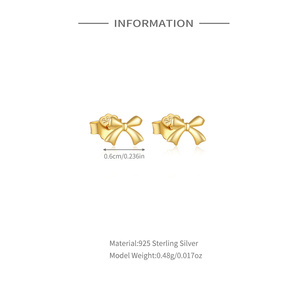 ROXI 925 ต่างหูเงินแท้สำหรับผู้หญิงมินิโบว์น็อตต่างหูโรแมนติก S925 - Product Image 2