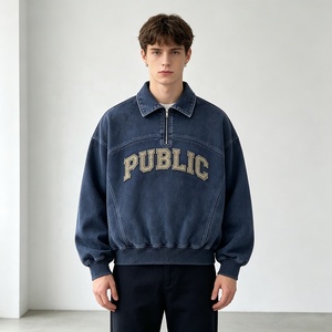 OEM Applique Embroidered Quarter <b>Zip</b> Oversized Sweatshirt Men's 100% Cotton Regular Fit Pullover Premium Streetwear Manufacturer - Product Image 3