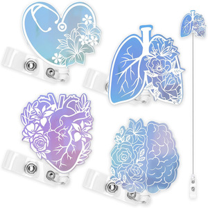 Nouveau porte-badge rétractable en acrylique bleu effet miroir, avec clip crocodile rotatif et boucle à tirage facile, en forme de crâne, en stock - Product Image 1