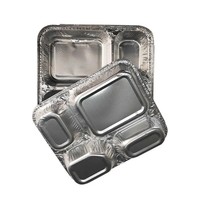 Boîte à lunch en aluminium à quatre compartiments pour la restauration rapide à emporter, contenants en aluminium écologiques et légers pour la restauration