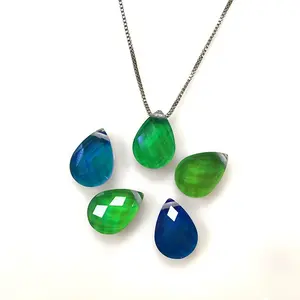 2023 Turkey Market Hot Sale Faceted Pendant Multiple Color Change Pear Cut Mood Stone With Perforation