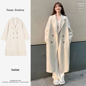 Youya Studios Women's Wool Coat Mid Length Double Breasted Trench Coat For Autumn Winter Fashion Front - Product Image 1