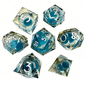 Transparent Shell Blue Liquid Core Sharp Edge RPG <b>Dice</b> Silver Inlaid Numbers Custom Logo Factory Direct Bulk Supply - Product Image 1