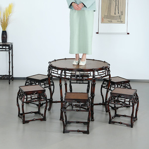<b>Bamboo</b> Tang Style Drum <b>Table</b> Round Coffee <b>Table</b> Handmade Chinese Design Guizhou Origin - Product Image 4