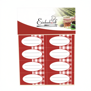 Etiquetas adhesivas Einkochwelt, 24 piezas, diseño a cuadros rojos para conservar frascos - Product Image 2