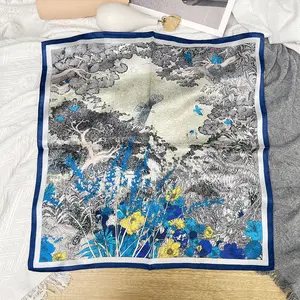 Return to nature new printed 100% mulberry silk scarves summer all match silk 53cm small square scarves factory direct