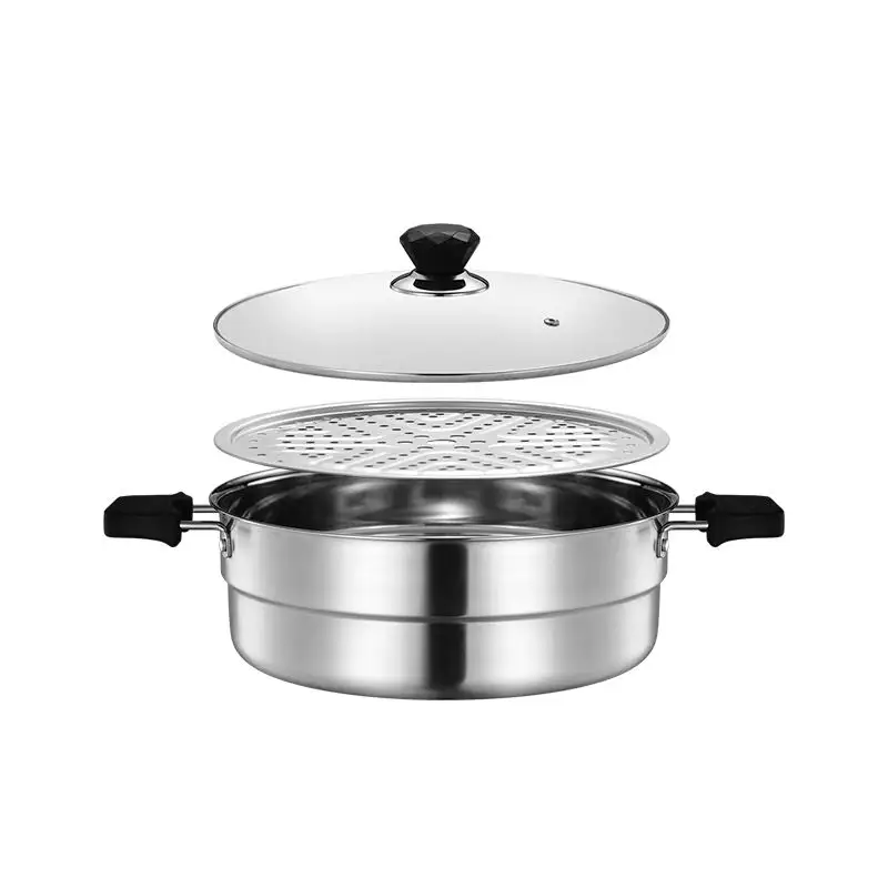 DIA 30CM satu lapis dengan Steamer Flake 304 Stainless Steel Steamer Pot tahan lama peralatan masak untuk kompor induksi makanan kompatibel