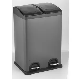 Lixeira Dupla 2x20 Litros (40L) Lata de Lixo Cozinha com 2 Compartimentos Lixeira de Aço Inoxidável com 2 baldes internos