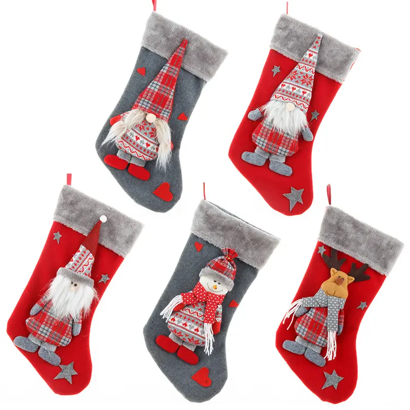 2022 3D Santa Snowman Reindeer Xmas Character Christmas Hanging Stockings Socks for Christmas Tree Fireplace