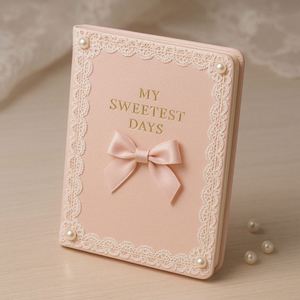 Cute Lace Bow A5 <b>Notebook</b> With Pearl Decor and Gold Foil Sweet Pink Journal for Girls and Gifts - Product Image 3