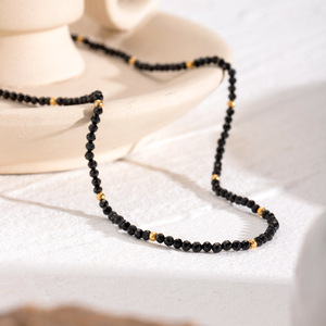 Collar de cuentas negras de acero inoxidable, diseño simple, forma geométrica, joyería para mujer, accesorio de moda - Product Image 2