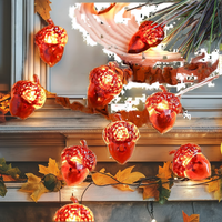 Guirlande lumineuse d'Halloween en forme de gland, 30 LED, 3 m, alimentée par piles, réglable, jaune, pour cheminée et décoration de ferme