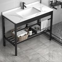 Meuble-lavabo de salle de bain de style américain, nouveau modèle, avec lavabo intégré en pierre frittée, comptoir à un seul trou et étagère