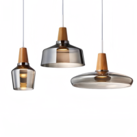 Suspension Nordique en Verre pour Restaurant, Moderne et Simple, Fumé Cognac, en Bois Massif, Lampe Décorative Suspendue, Éclairage LED pour Salle à Manger