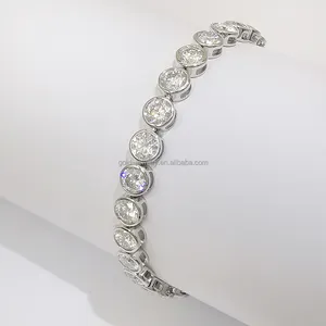 Haute Qualité 3MM 4MM Rond Moissanite Diamant Tennis Bracelet 14k Pur Or Blanc Bijoux
