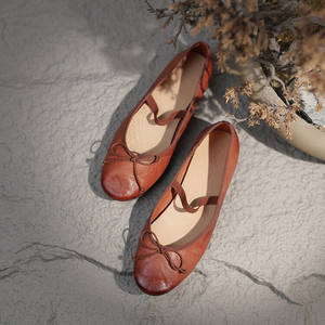 Zapatos planos de Ballet informales de calidad personalizada XINZI RAIN, zapatos de bailarina Vintage de cuero de grano superior con correa única para <span class=keywords><strong>mujer</strong></span> - Product Image 3