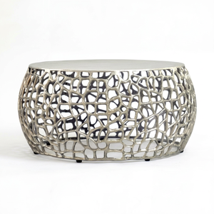 Mesa de Centro Redonda Moderna y Elegante con Tapa de Vidrio Templado y Estructura Metálica, Mueble Decorativo Contemporáneo para Sala de Estar - Product Image 1