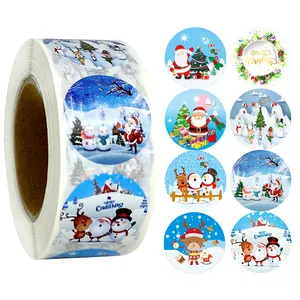 Thank you Greeting Cards Sealing Round Holidays Merry Christmas Stickers For Gift Decoration