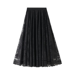 <b>Women's</b> High Waisted A Line <b>Skirt</b> 2025 New Style Water Soluble Lace Midi <b>Skirt</b> High Quality Spandex for Autumn Winter Pairing - Product Image 3