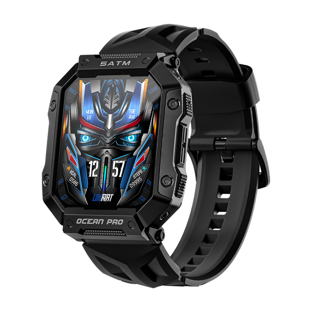 LOKMAT Ocean Pro Sport Smart Watch 5ATM Waterproof Big Full Touch Screen Rugged Smartwatches Fitness Tracker Heart Rate Monitor