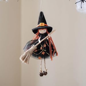 Decoraciones <span class=keywords><strong>de</strong></span> Muñecas <span class=keywords><strong>de</strong></span> Bruja <span class=keywords><strong>de</strong></span> Halloween, Muñeca Colgante <span class=keywords><strong>de</strong></span> Bruja con Escoba Voladora, Ángel, Campana, para Árbol <span class=keywords><strong>de</strong></span> Halloween - Product Image 2