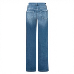 Jeans de mezclilla de cintura media para mujer, de pierna recta, con botones y cremalleras, de color lavado, informales, a la moda y sencillos, al por mayor - Product Image 2