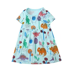 2024 Wholesale Fashion Kids Summer Clothing Fly Sleeve Round Neck Oil Painting Floral Print Girls Princess Dress