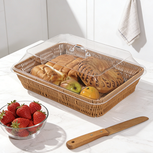 Panier à pain en rotin avec couvercle en acrylique <span class=keywords><strong>de</strong></span> qualité alimentaire, panier <span class=keywords><strong>de</strong></span> rangement tressé <span class=keywords><strong>de</strong></span> forme personnalisée pour fruits, légumes, organisation <span class=keywords><strong>de</strong></span> la cuisine et <span class=keywords><strong>de</strong></span> la maison - Product Image 5