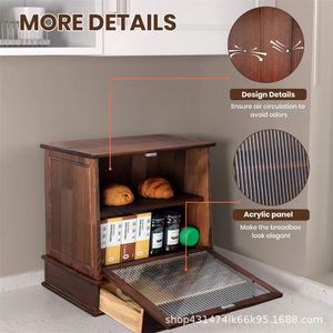 Retro wooden double-layer bread box, <b>kitchen</b> corner baking food storage box, household multi-functional snack storage box - Product Image 4