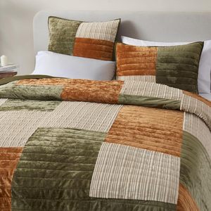 Ensemble de couette patchwork Couvre-<span class=keywords><strong>lit</strong></span> en <span class=keywords><strong>velours</strong></span> ultra-doux Couvre-<span class=keywords><strong>lit</strong></span> en <span class=keywords><strong>velours</strong></span> léger Design patchwork vert et beige - Product Image 5