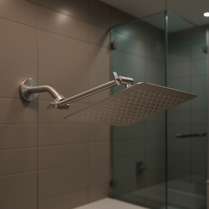 Pommeau de douche carré en acier inoxydable, finition nickel brossé, design contemporain, fixation murale - Product Image 2