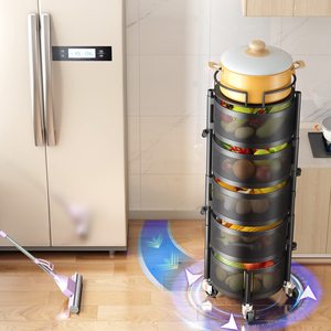 Hot Sale <strong>Kitchen</strong> Trolley Cart Storage <strong>Rack</strong> Shelf Multi-layer <strong>Vegetable</strong> Fruit Basket 360 Degree Rotating Baskets <strong>Rack</strong> With Wheels - Product Image 6
