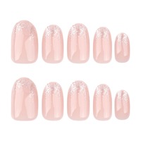 Lot de 24 faux ongles à presser, style Pure Desire, couleur nude, avec paillettes dorées dégradées, courts, forme amande, pour dropshipping